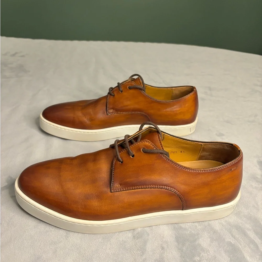 Magnanni Burnished Cognac Leather Derby Sneakers
